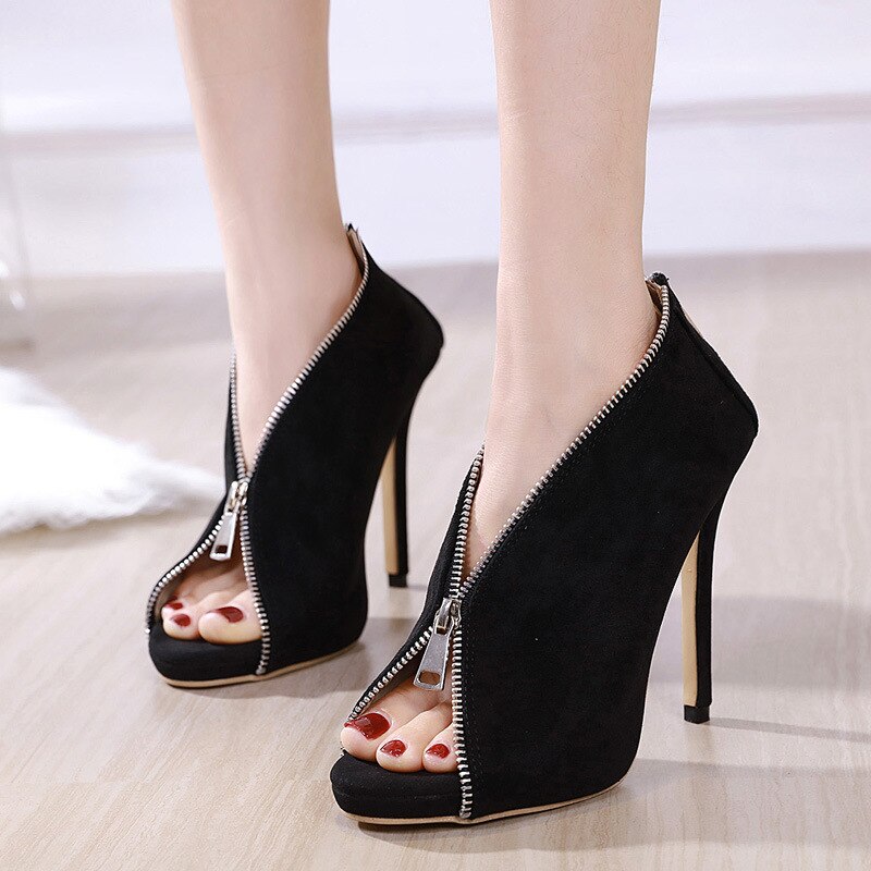Vrouwen Flock Enkellaarsjes Hoge Hakken Rits Gladiator Hakken Zomer Schoenen Vrouwelijke Mode Peep Toe Sandalen Partij Bruiloft Sandalen