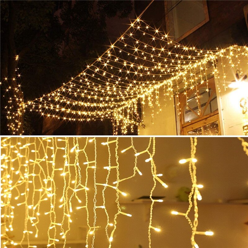 Christmas Decoration 8-24M LED Curtain Icicle String Lights Droops 0.6M Garland for Wedding year: Warm White / 6-10W / O