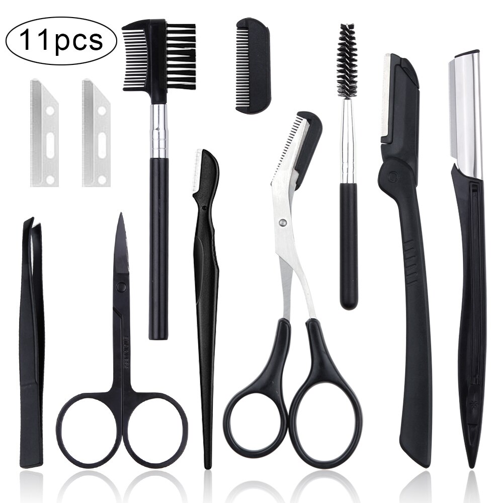 4/6/8/11Pcs Eyebrow Cutters Set Eye Brow Trimmer Scissors Face Shaver Hair Removal Razor Woman Eyebrow Shaper Makeup Tools: 11pcs