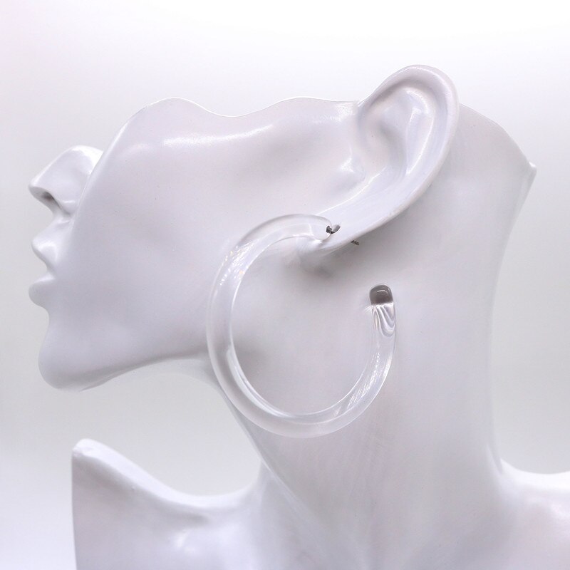 UJBOX Classic Korean Acrylic Hoop Earrings Women Pink Brown Green Clear Geometric Half Circle Earrings Jewelry