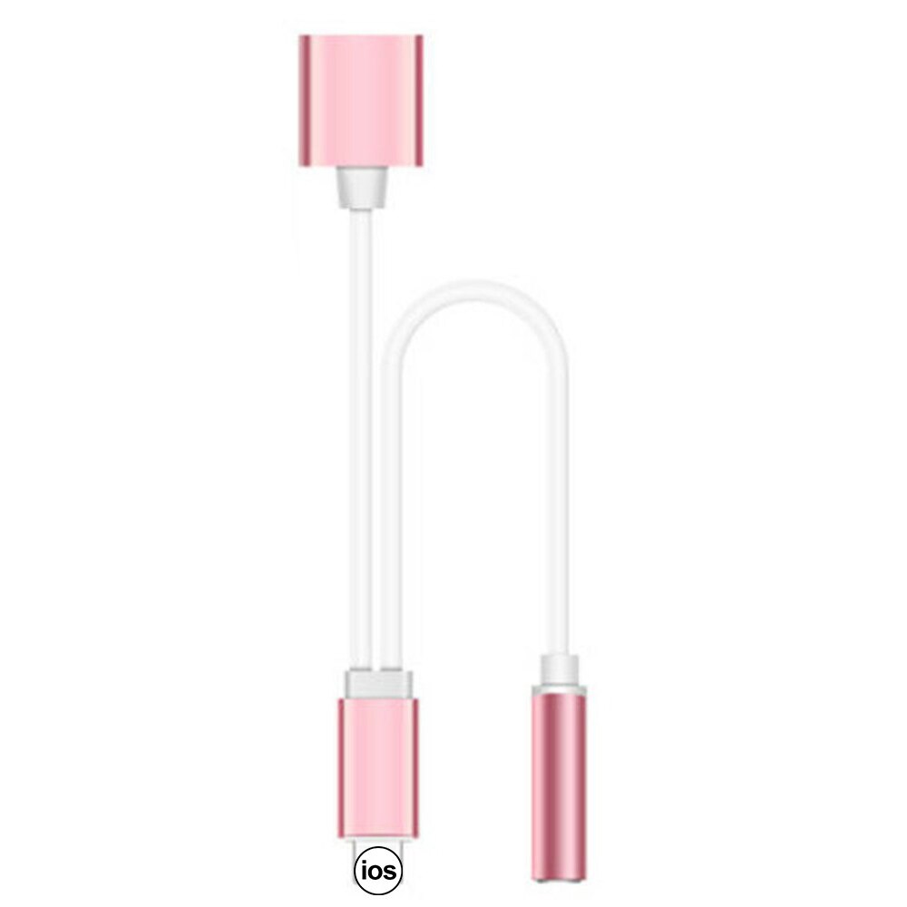 Lightning to 3.5mm Headphones Jack Adapter, 2 in 1 Charger and Aux Audio Splitter for iPhone 7 8 12 11 XR Support iOS 10.2 Syste: Rose gold