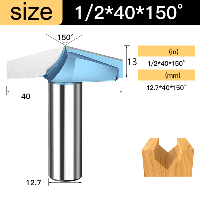 Tideway V Groove Router Bit 120 150 Degree Double Flutes Carving Bit Woodworking Tools Engraving Slotting Cutter for Wood CNC: 28mm