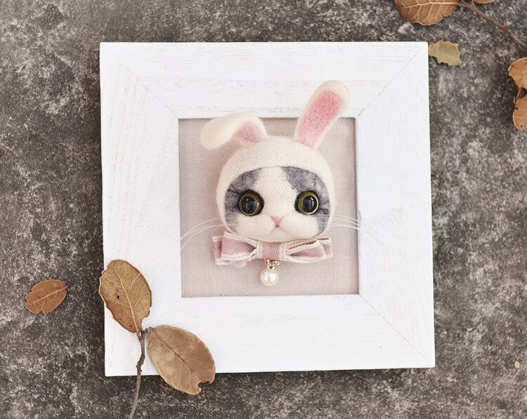Broche en feutre Animal de poche pour femme, Kit de points d&#39;aiguille en laine de chat Siam, insignes de tête de chat, à faire soi-même: 1