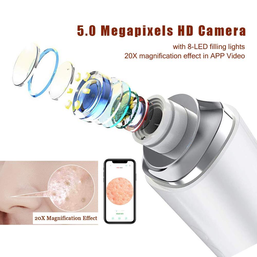Blackhead Remover Vacuum WiFi Visual Facial Pimple Sucker Removal Extractor Tool with 6 Replaceable Probes Acne Pore Suction