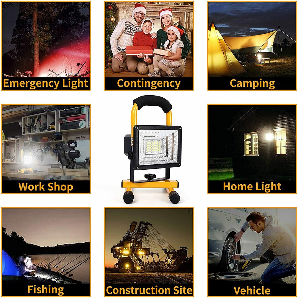 LED Street Lamp Landscape Lighting 30W Reflector 24 LED Rechargeable Work Flood Light Waterproof Cordless Camp Lamp