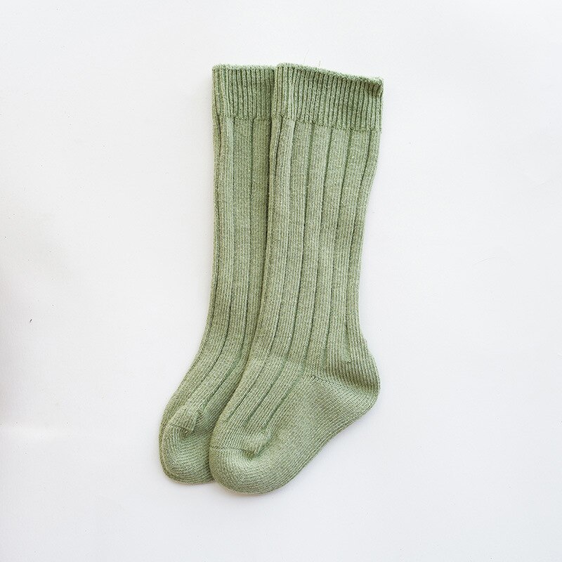 Calcetines de algodón de punto acanalado para bebé, Niña y niño, hasta la rodilla, largos, calentador de piernas, Color sólido, para verano y otoño: green