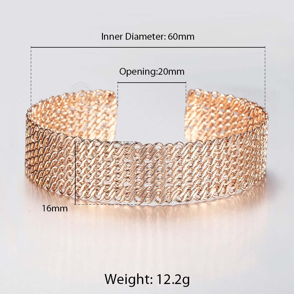 12mm 585 Rose Gold Cuff Bangle Bracelet for Women Girl Twisted Carved Wristband Simple Party Wedding Jewelry CB54: CB51