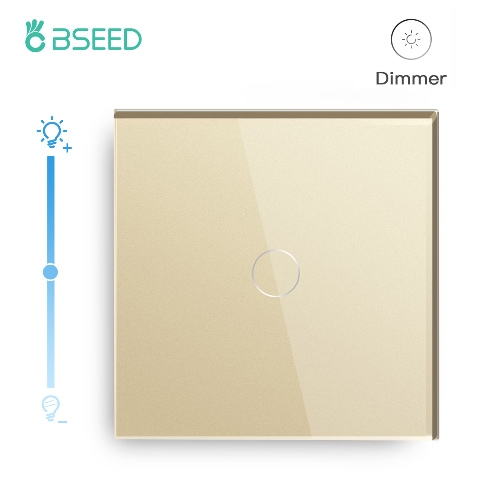 BSEED Dimmer-Lichtschalter, 1 Gang, 1-Wege-LED-Dimmer, 220 V, Wand-Touch-Lichtschalter, Kristallglasscheibe, blaue Hintergrundbeleuchtung, Speicherfunktion: Beige
