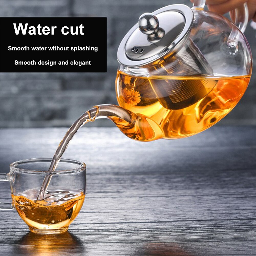600ml Glass Teapot Heat-resistant Stainless Steel Clear Glass Tea Pot Leaf Filter Tea Pot Coffee Drink Home Office Teaware Set