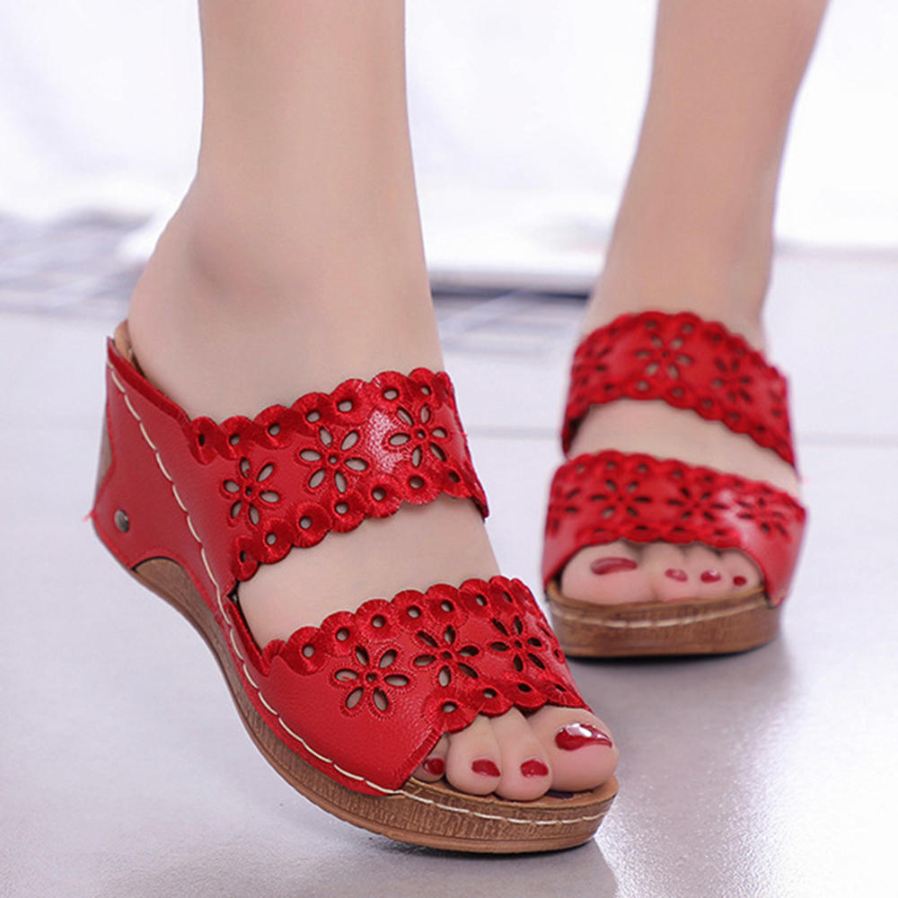 été gladiateur femmes chaussures décontracté fleurs creux crochet boucle sandales cale plate-forme Sandalias Mujer taille 36-41