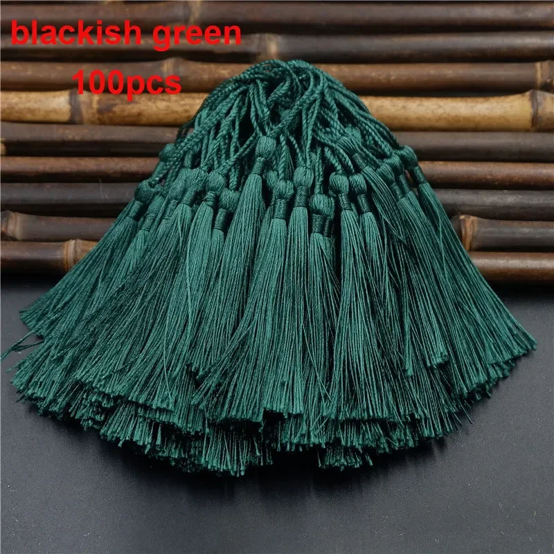 100 Uds. Borlas para marcapáginas, borlas artesanales suaves hechas a mano sedosas con bucles para manualidades DIY, marcapáginas para hacer joyas: Negro