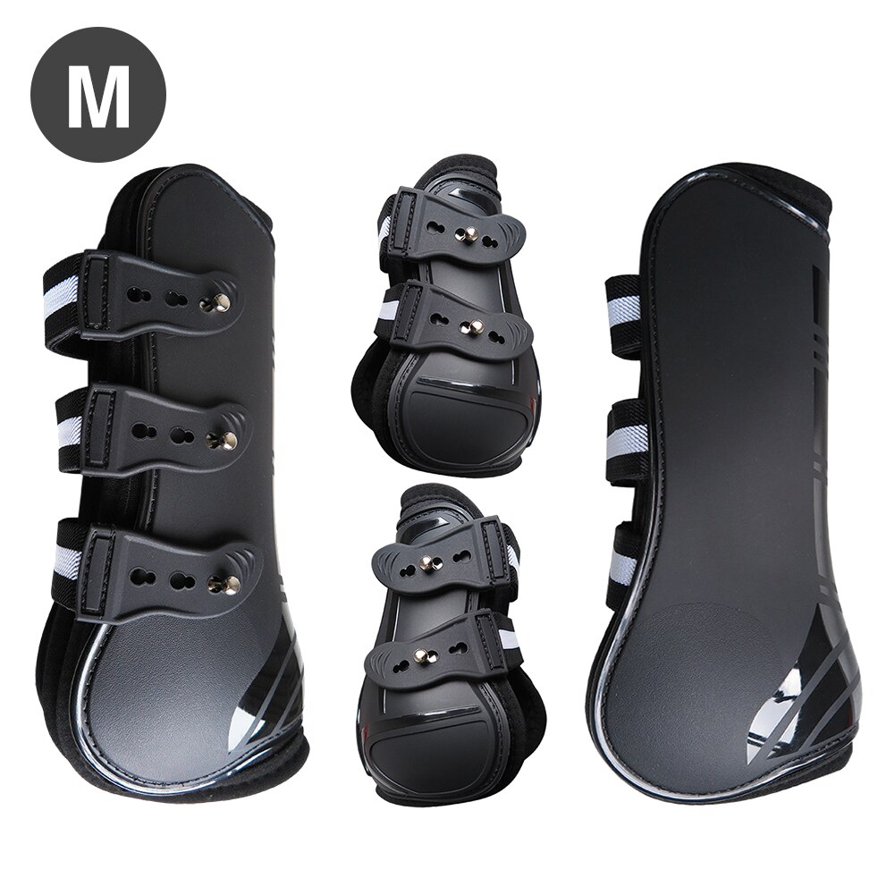 4 pièces cheval Tendon bottes accessoires jambe garde équestre coque en polyuréthane équitation amortisseur protection avant arrière compétition: Black M