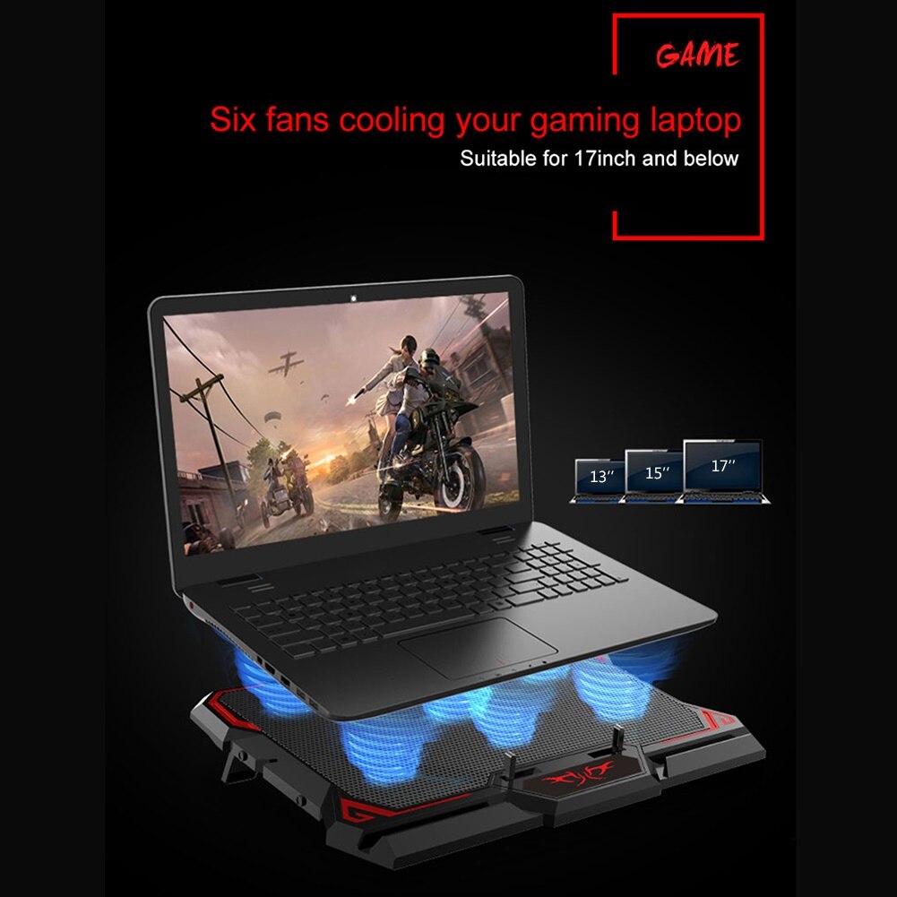 Gaming Laptop Cooler Six Fan Led Screen Two USB Port Laptop Cooling Pad Notebook Stand for Laptop for Gamer Home Office