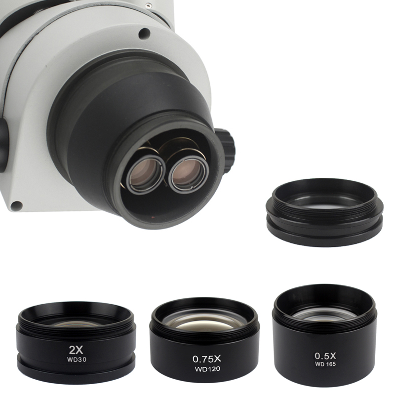 WD165 0.5X 0.7X 1.0X 2.0X Auxiliary Objects Lens Microscope Camera Lens For Trinocular Stereo Zoom Microscope Barlow Glass Lens