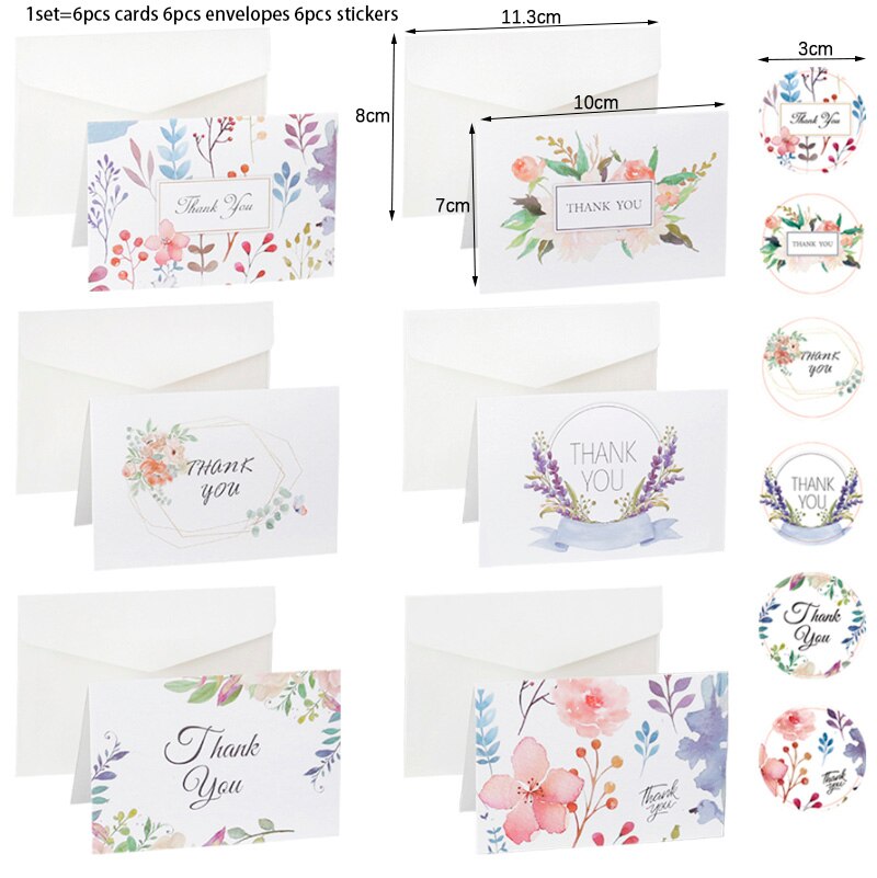 6 uppsättningar blommiga tackkort tomma inuti med kuvert klistermärken för fest bröllop baby shower blomma vikbara kort: Default Title