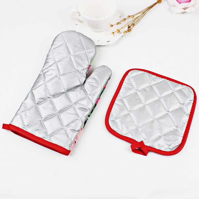 2Pcs/Set Oven Mitts Baking Anti Gloves Non-Slip Cotton Microwave Insulation Mat Christmas Decoration Baking Kitchen Tool
