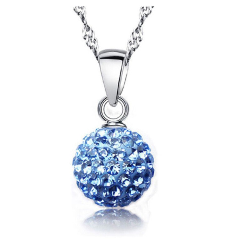 Qianbei Shiny Latest Jewelry Necklace Silver Color Austrian Crystal Pave Disco Ball Lever Back Pendant Necklace Women: Blue
