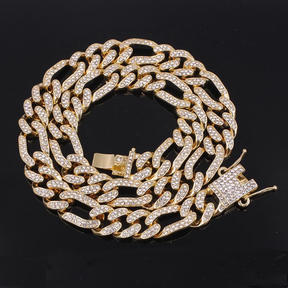 Männer hip hop miami cuban link kette gold silber farbe 13mm kristall figaro halskette iced out schmuck rapper UNS