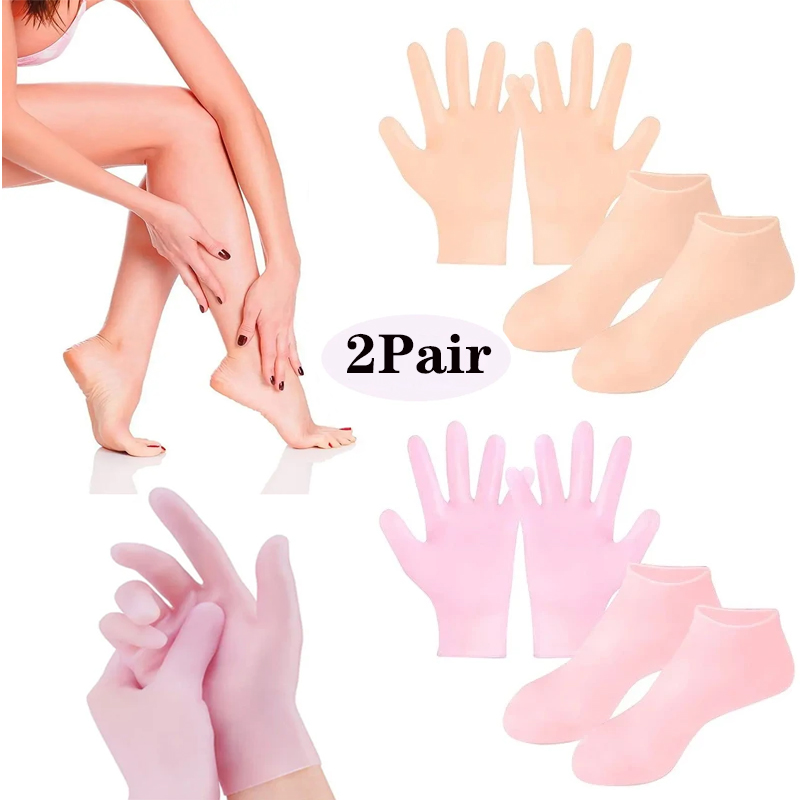 Chaussettes de soin des pieds en silicone, anti-Contation, gel hydratant, blanchissant, exexpansif, SPA, gants, outils, 1 paire, 2 paires