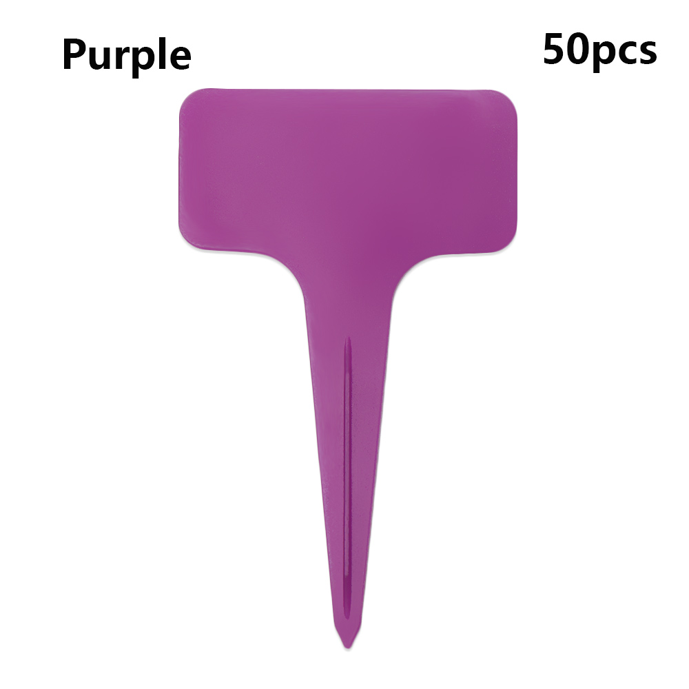 50PCS/Pack Reusable Plastic Garden Tools Farm Seedling Mark Plant Tag T-shape Flower Sign Plate Gardening Labels: Purple 