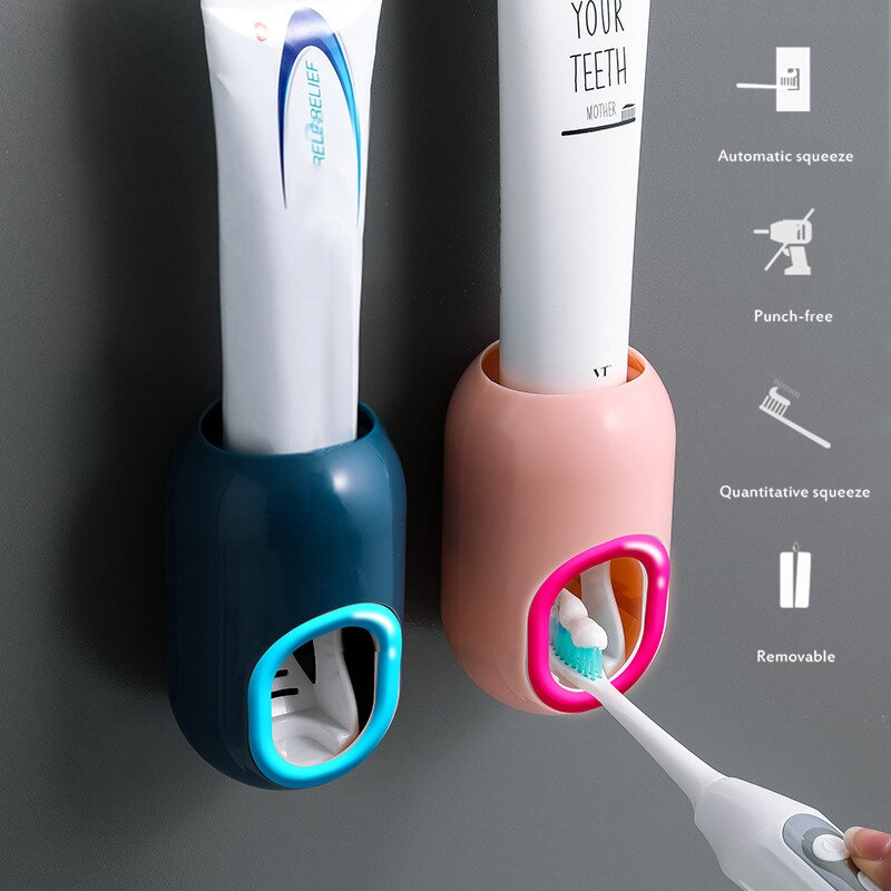 Automatic Toothpaste Dispenser Bathroom Accessories Set Wall Mount Toothpaste Squeezer Dispenser Bathroom Toothbrush Holder TooL
