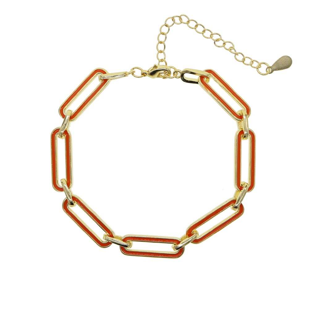 Di modo variopinto dei monili geometrica rettangolo cubano collegamento catena neon smalto di colore dell'oro di modo delle donne della catena del braccialetto: arancia