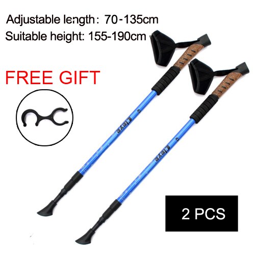 1/ 2Pcs Nordic Trekking Hiking Poles Walking Sticks Telescopic Baton Ultra Walking Canes With Rubber Tips Adjustable Bands: 2 pcs blue