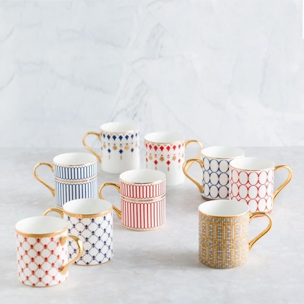 Tasse à café de luxe de Style britannique, 350ml, avec rayures dorées, en porcelaine, pour Couple, avec boîte