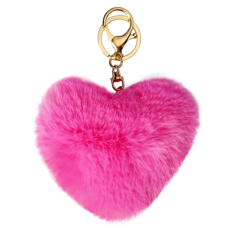2020 New Lovely Heart Keychains Women's Pom Poms Faux Rex Rabbit Fur Ball Key Chains Girl Bag Hang Car Key Ring Pendant: 13