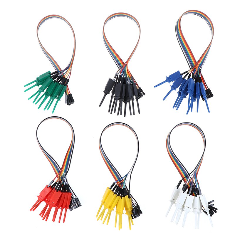 10pcs High Efficiency Test Hook Clip 300mm Logic Analyzer Cable Gripper Probe Test Clamp Kit Yellow/Red/Black/Green