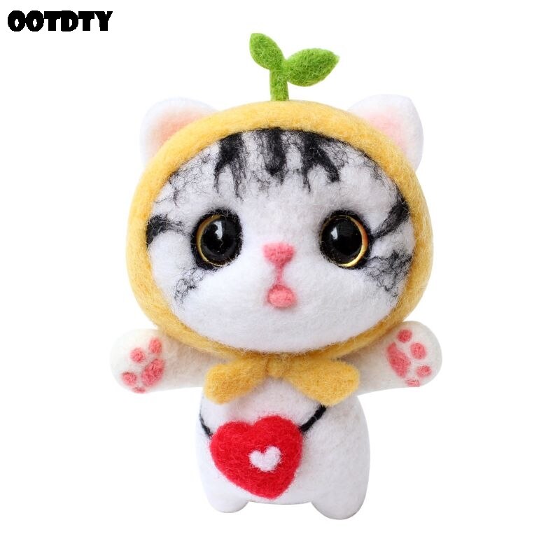 Gorra de Navidad gato lana manualidad de fieltro DIY inacabado pinchado conjunto Kit para manualidades para Material de la aguja bolsa hecha a mano pinchado conjunto