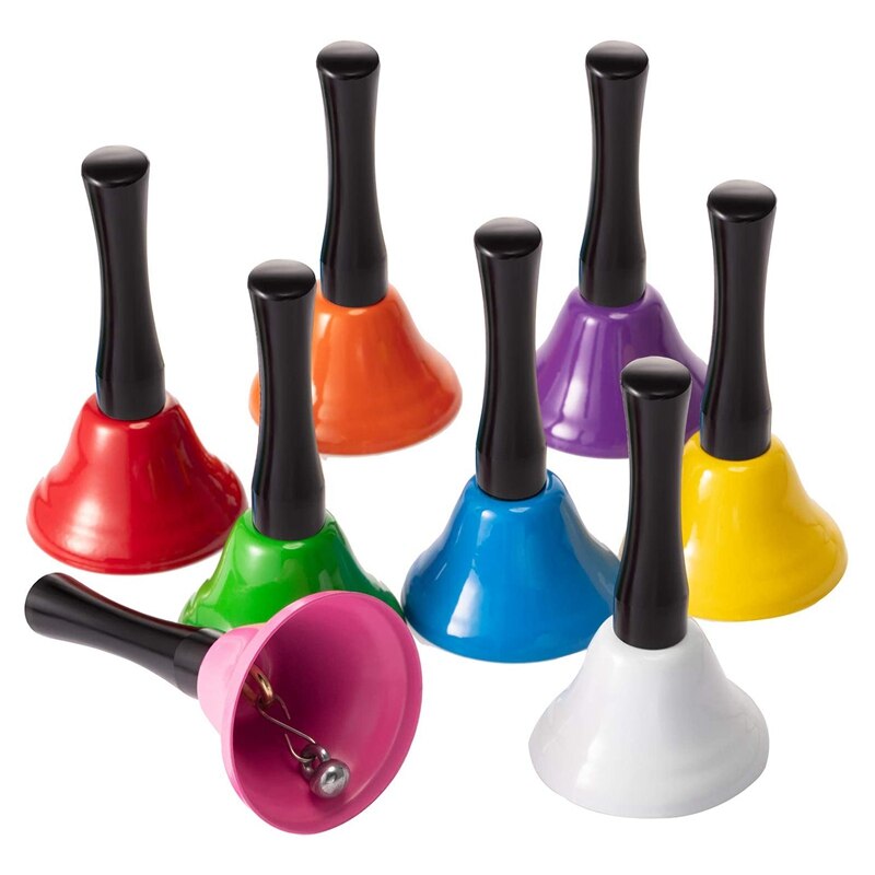 24Pcs Steel Hand Bell Call Service Hand Bells Colorful Note Handbell with Black Wooden Handles for School Dinner Calling