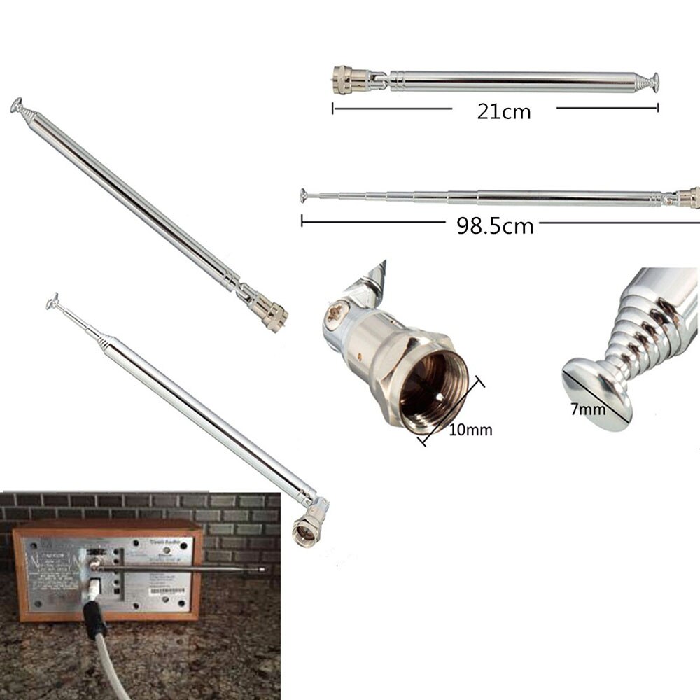 7 Sections Radio Antenna 210-985mm Telescopic Antenna For DAB TV FM High Durability Indoor Radio TV Antenna