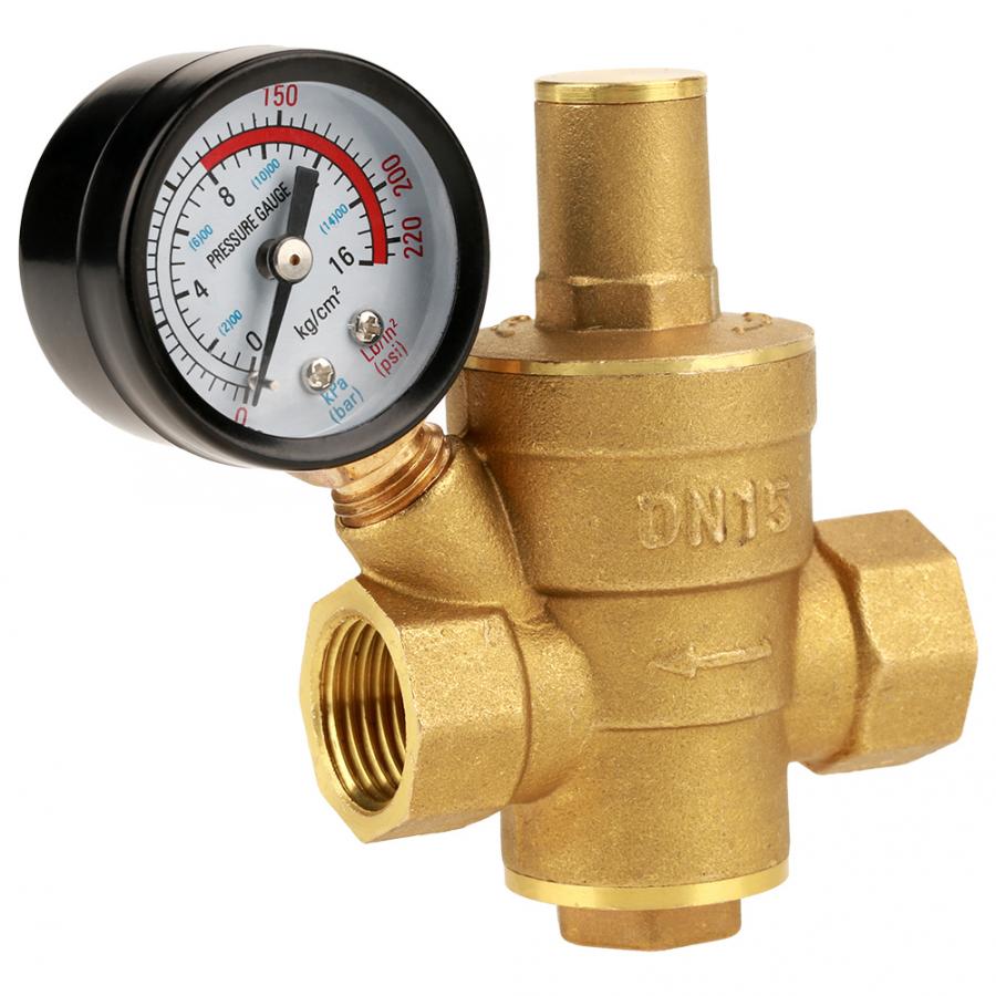 DN15 Adjustable Water Pressure Regulator Reducer With Gauge Meter Brass Tool