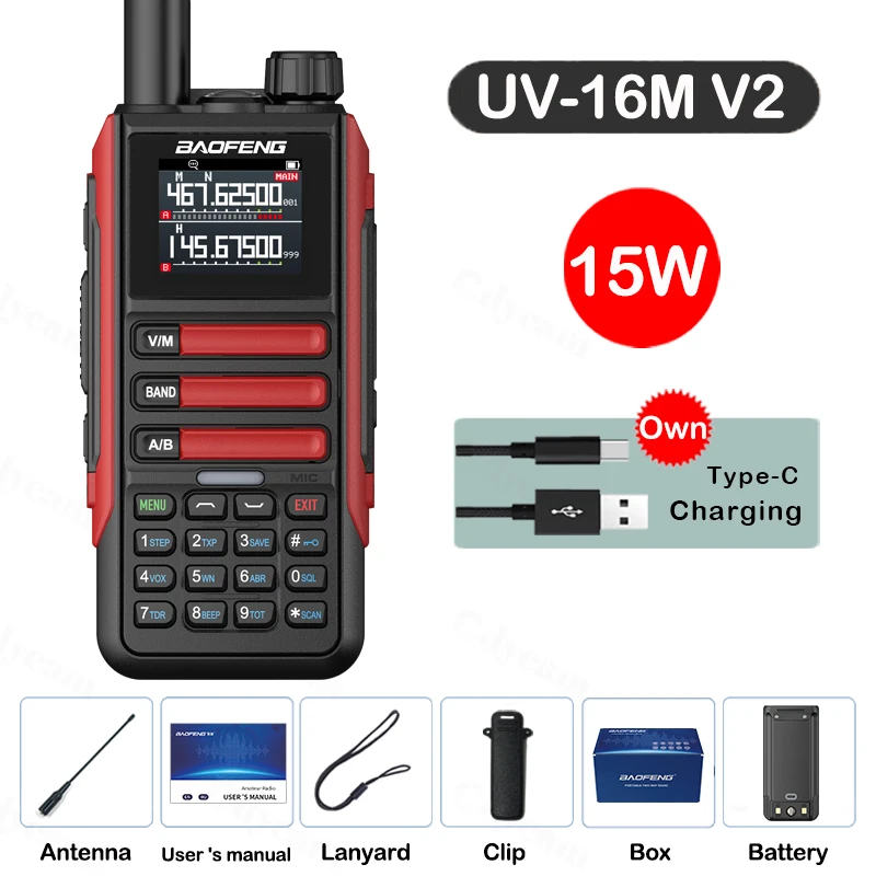 Upgrade Baofeng UV16M V2 Walkie Talkie 15W High Capacity AM FM 2-Way Radio Full Band LCD 999CH Frequency Copy NOAA Noise Reduce: Pink