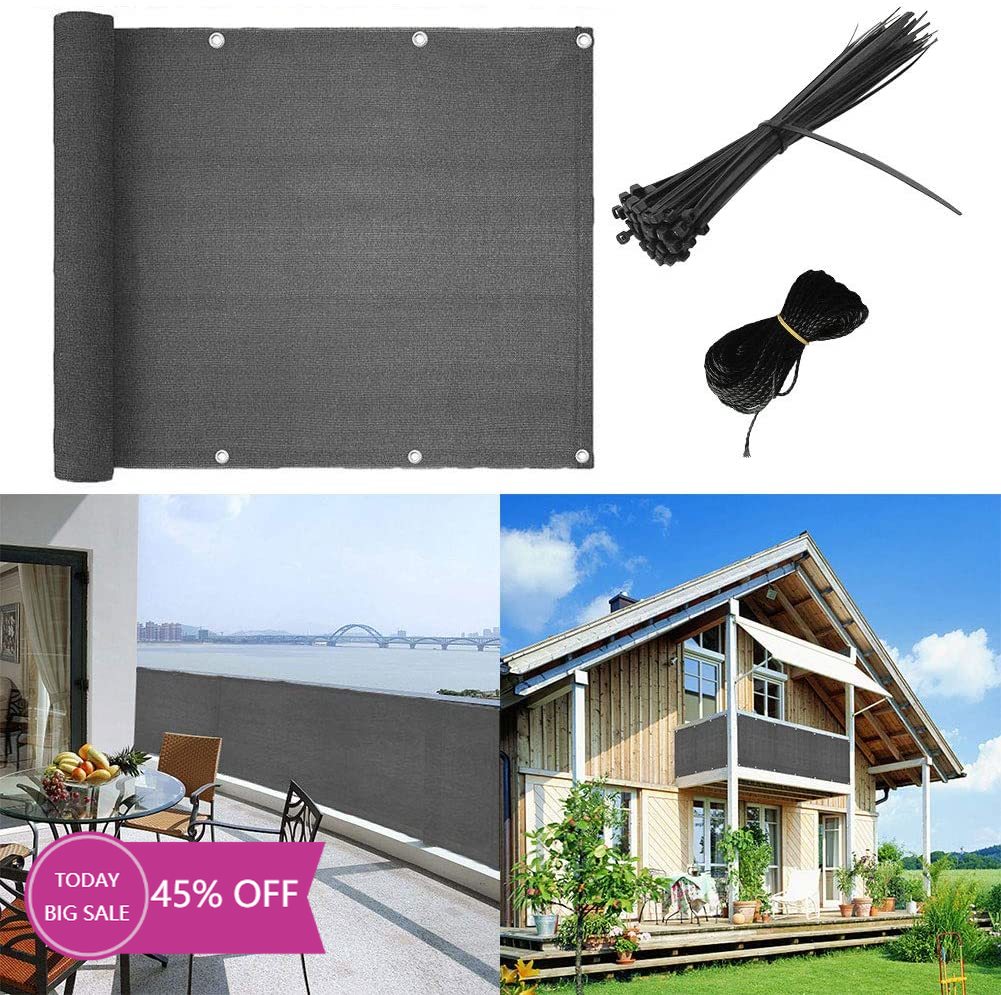 Couverture d'écran de confidentialité pour balcon (gris), couverture de bouclier, clôture en maille pour porches, terrasse, Patio( 0.9x5m)