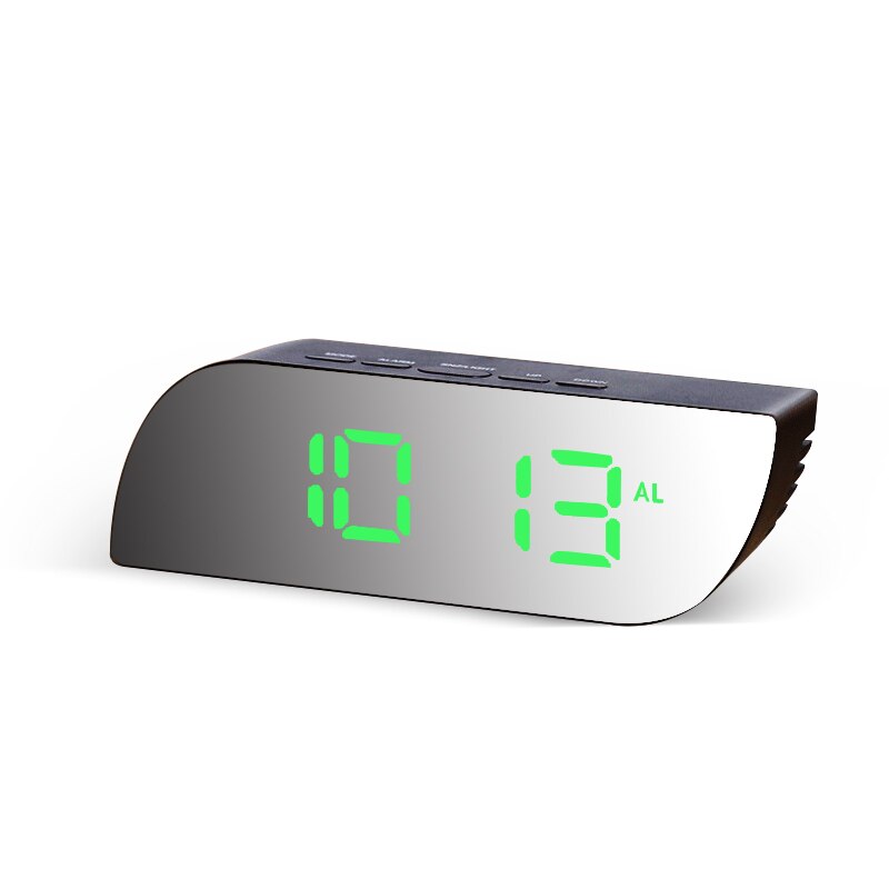 Digital Mirror Clock LED Night Lights Temperature Snooze Function Alarm Clocks USB Table Desk Clock Home Decor Battery Use: black-green