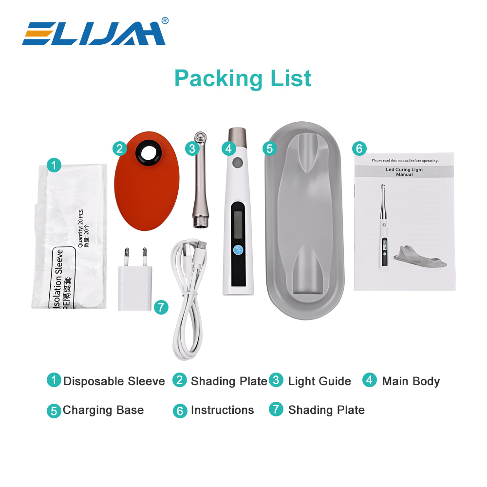 ELIJAH lámpara LED de curado Dental inalámbrica 1 segundo luz de curado 800-1400mw/cm2 equipo de odontología cabeza de Metal 360 ° Herramientas de laboratorio giratorias