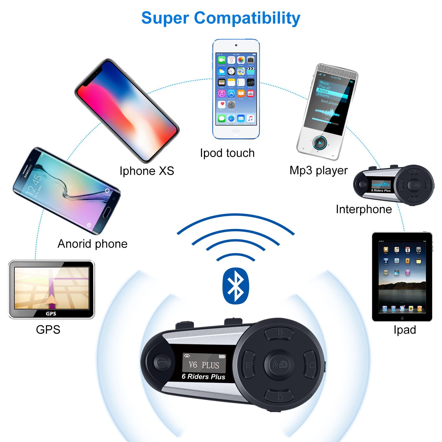 1 Pc Fodsports V6 Plus Moto Rcycle Helm Headset Intercom 6 Riders 1000M Draadloze Bluetooth Interphone Intercomunicador Moto Fm