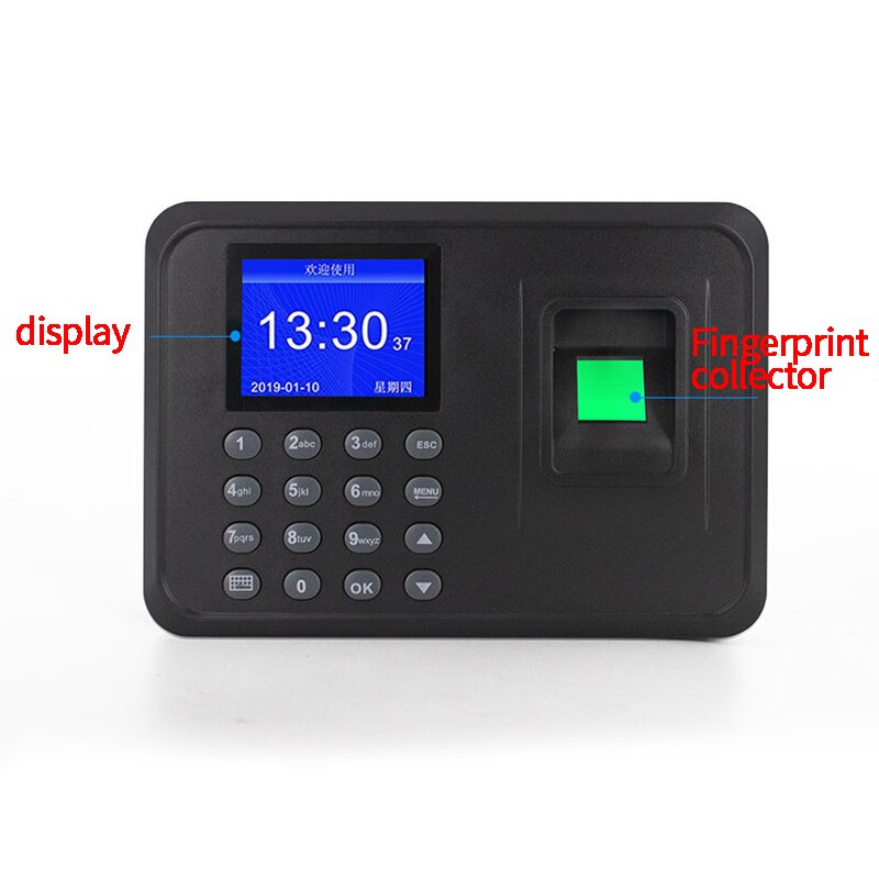 Máquina de asistencia de huellas dactilares pantalla LCD USB sistema de asistencia de huellas dactilares reloj de tiempo registrador de empleado-In (enchufe de la UE)