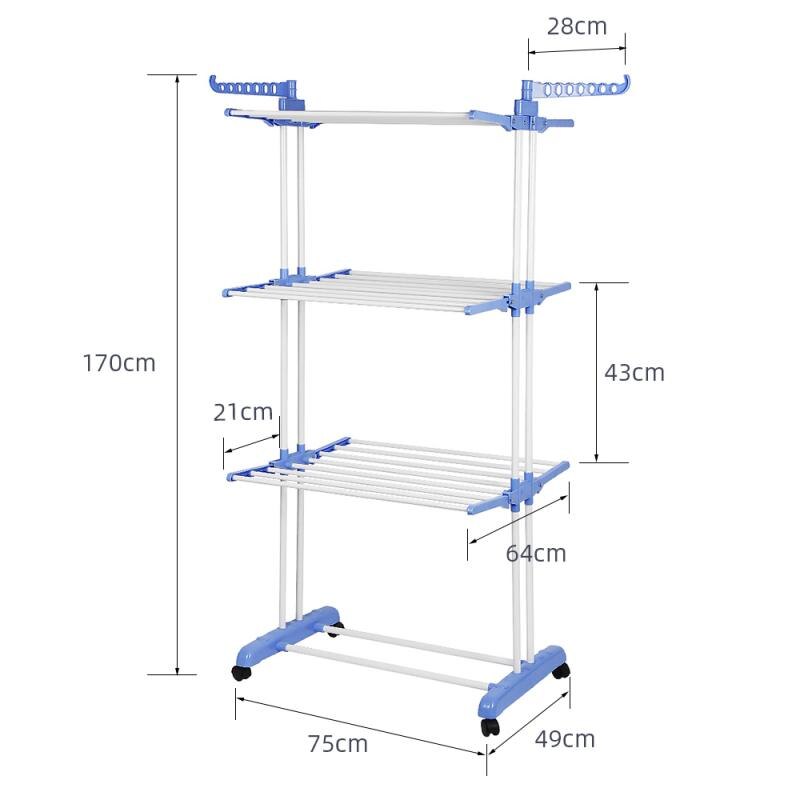 4 Layer Folding Drying Racks Floor Roller Adjustable Garment Clothes Airer Stainless Laundry Hanging Hanger Home Storage HWC