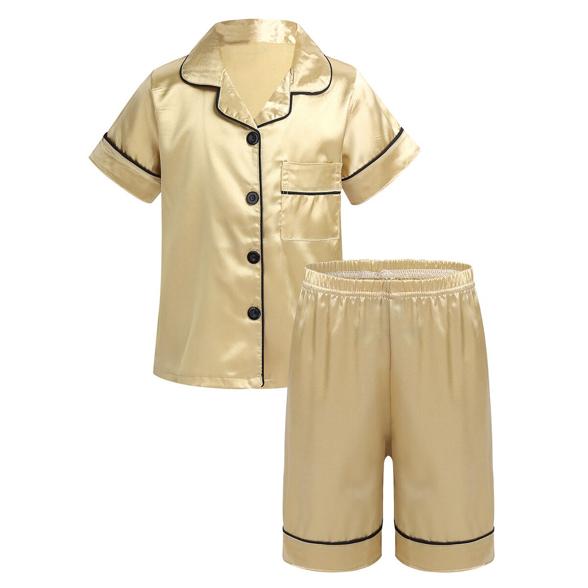 Zomer Kinderen Nachtkleding Sets Unisex Clasic Zijden Pyjama Nachtkleding Outfit Korte Mouw Slaap Set Jongens Meisjes Nachtkleding Loungewear: Champagne / 8