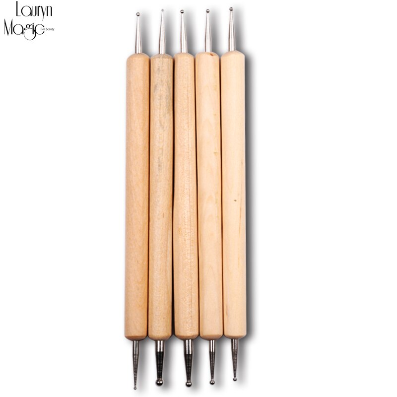 5Pcs 2 Way Wooden Dotting Pen Marbleizing Tool Nail Art Dot Dotting Tools