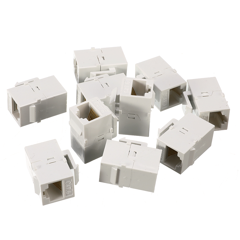 10 Packs CAT6 Inline Coupler Keystone RJ45 Female Snap-In Jack Insert White