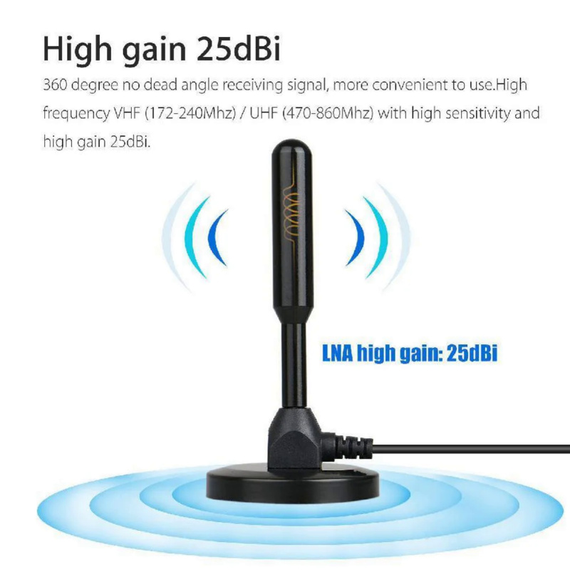Antena de TV Digital HD para Interior, DAB Amplificado, Alto Ganho 200 Miles, Amplificador Booster, VHF, UHF, Resposta Rápida, Conjunto Aéreo ao Ar Livre