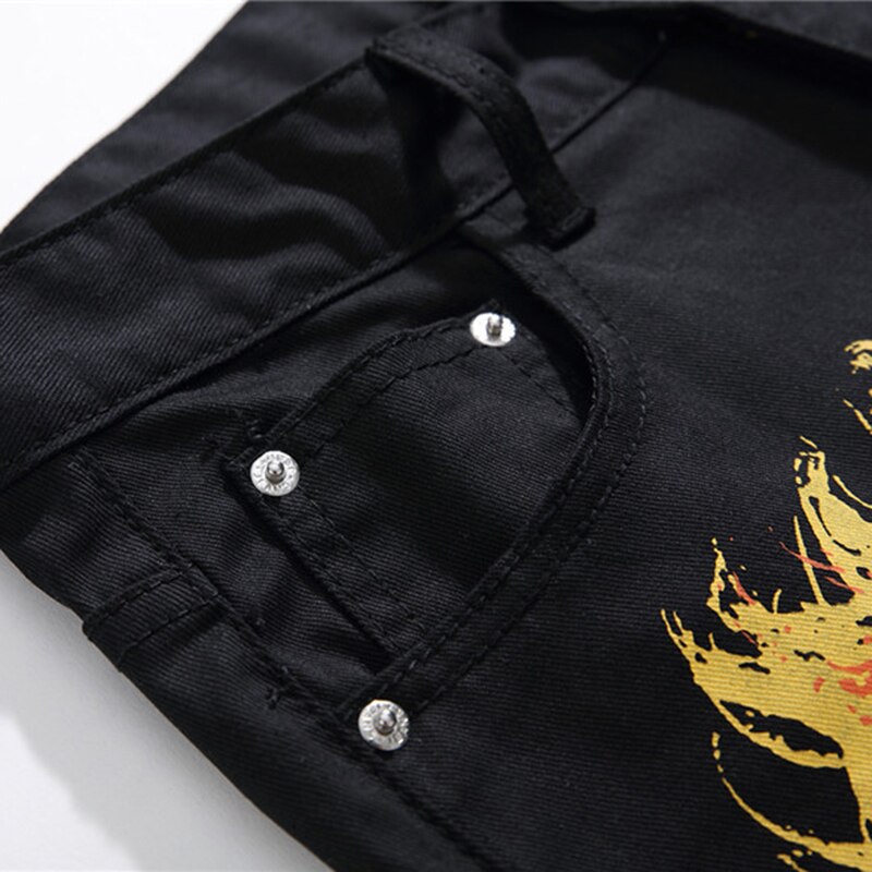 Pantalones vaqueros con estampado de letras y llamas para hombre, Jeans elásticos, ajustados, rectos, pintados, informales, a la , 29-38,