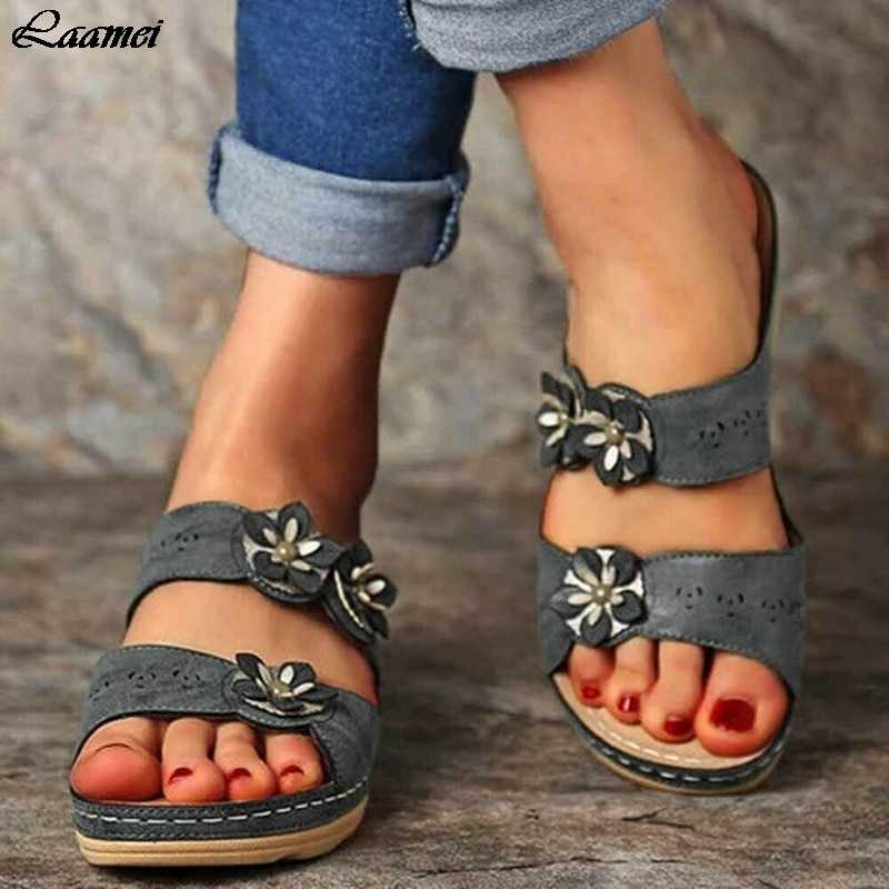 Blomst kvinder sandaler kiler sko til kvinder hjemmesko sommer sko med hæle sandaler klipklapper kvinder strand fritidssko