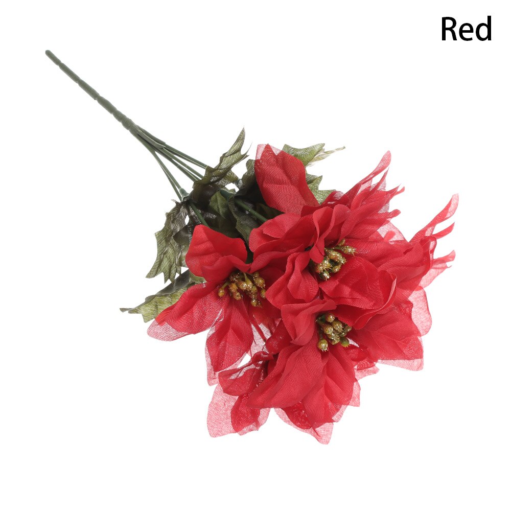 7 Heads/bunch Artificial Christmas Flowers Real Touch Flannel Red Poinsettia Bushes Bouquets Xmas Tree Ornaments Centerpiece: Red