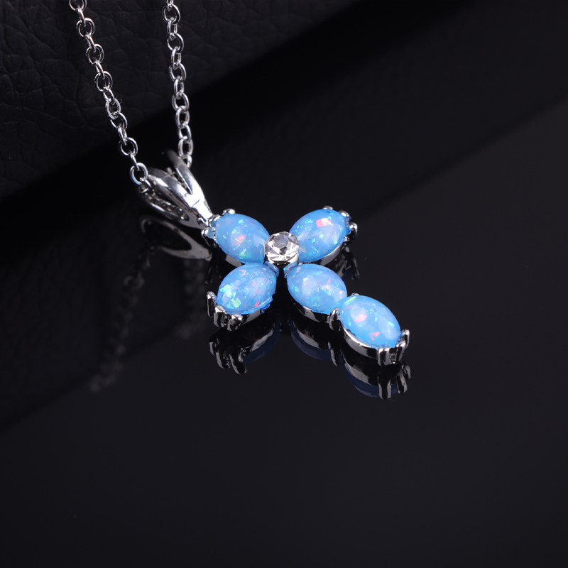 Classic Female Blue Cross Necklaces Trendy Zinc Alloy Necklaces & Pendants Wedding Banquet For Women Jewelry