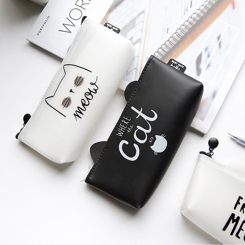 Estuche para lápices de silicona Kawaii, estuche para lápices con forma de gato bonito, estuche para lápices para niños, papelería coreana, suministros para oficina y escuela